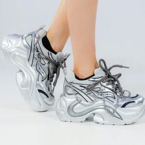 Anthony Wang X ZDW JUPITER 10  Metallic Silver Platform Sneakers. Size 10